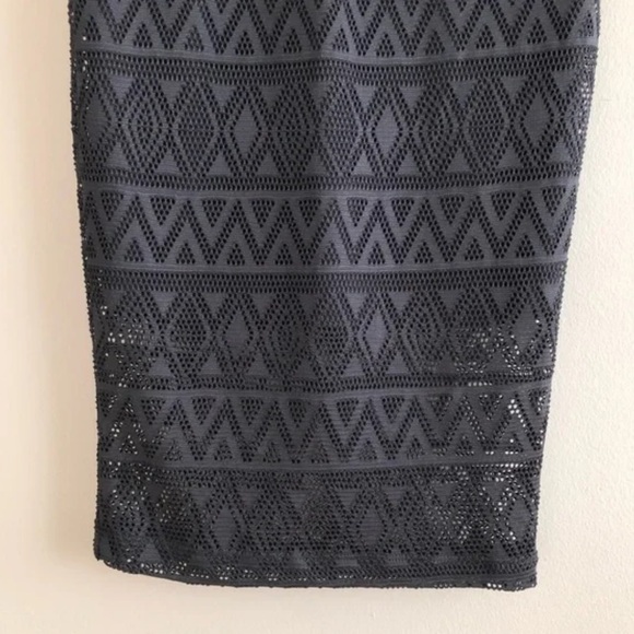 Guess Vintage High Waist Mesh Knit Layer Fitted Stretchy Pencil Midi Skirt Black - Picture 3 of 9